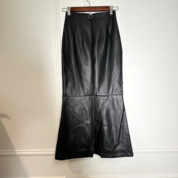 NWT STAUD Laurel Vegan Leather Midi Skirt Size 00